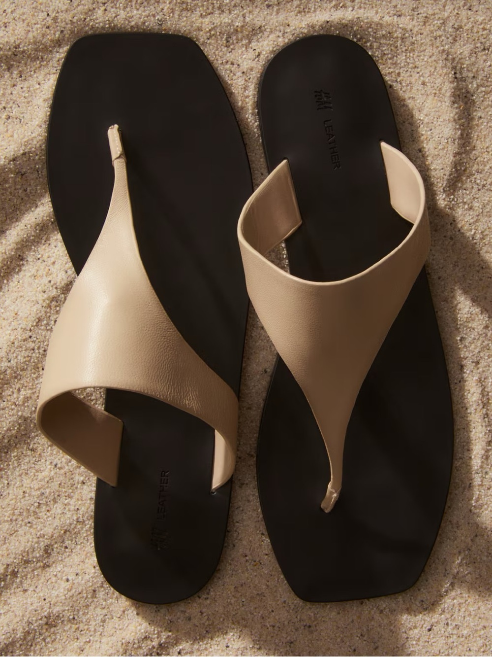 Leather Thong Sandals in Beige - Women